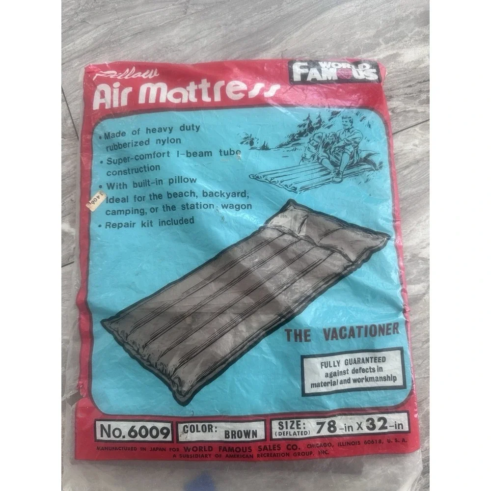 World Famous Air Mattress Rubberized Cotton Chicago 78x32 Vintage Brown Beach
